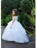 Beaded Ivory Lace Polka Dot Tulle Flower Girl Dress